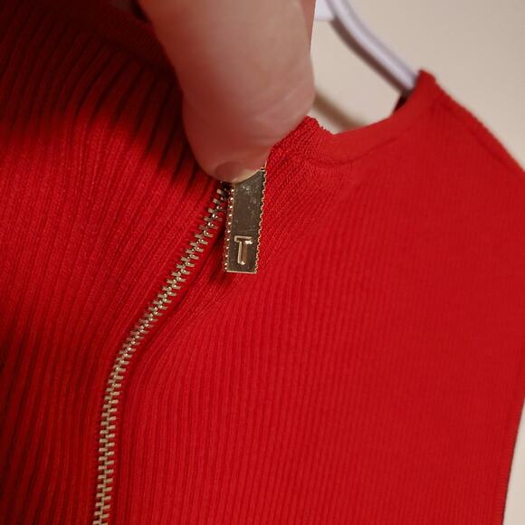 TED BAKER Scalloped Red Ribbed Sleeveless Party Dress Ted Sz 3 US 8 - Picture 9 of 11